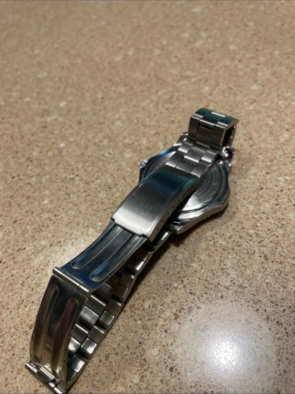 Timex Silver-Tone Watch with Blue Dial and Rotating Bezel